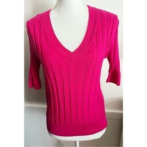 By Anthropologie • Magenta Pink Ribbed V Neck Sweater